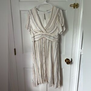 NWT Baltic Born Striped Button-Front Midi Dress, Size Large (L) White Pink Grey